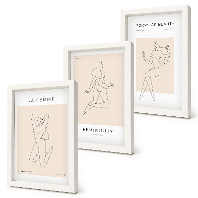 Juego de 3 cuadros decorativos Siluetas lineales de mujeres en carteles minimalistas