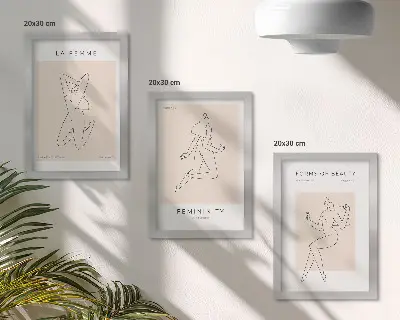 Juego de 3 cuadros decorativos con siluetas lineales de mujeres en estilo minimalista