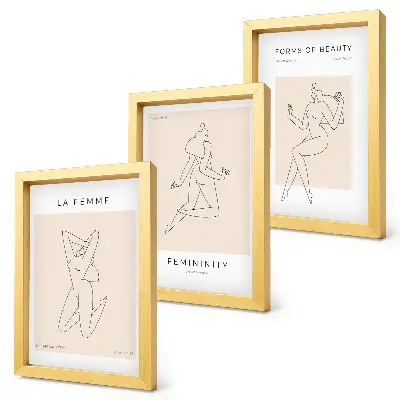 Juego de 3 cuadros decorativos con siluetas lineales de mujeres en estilo minimalista