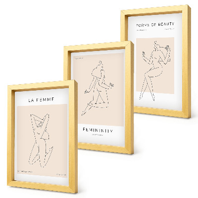 Juego de 3 cuadros decorativos Siluetas lineales de mujeres en carteles minimalistas