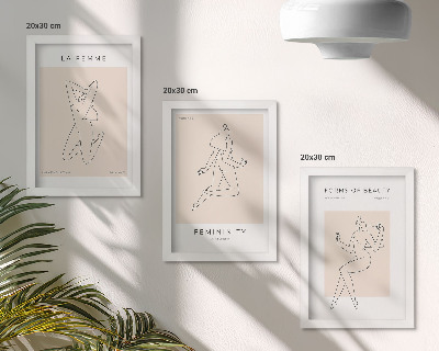 Juego de 3 cuadros decorativos Siluetas lineales de mujeres en carteles minimalistas