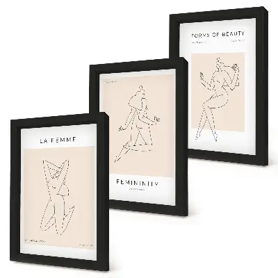Juego de 3 cuadros decorativos con siluetas lineales de mujeres en estilo minimalista