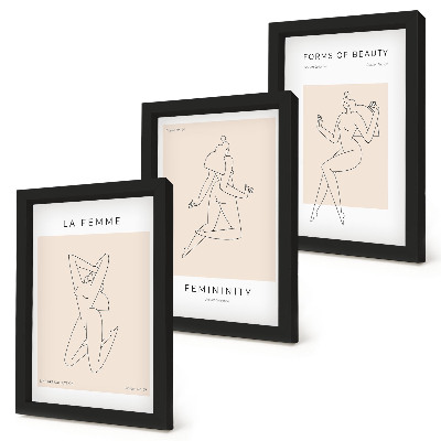 Juego de 3 cuadros decorativos Siluetas lineales de mujeres en carteles minimalistas