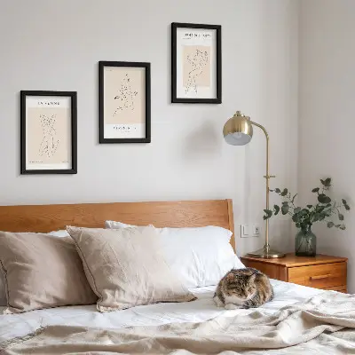 Juego de 3 cuadros decorativos con siluetas lineales de mujeres en estilo minimalista