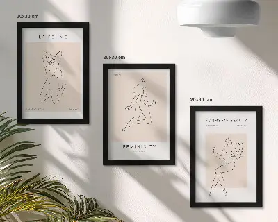 Juego de 3 cuadros decorativos con siluetas lineales de mujeres en estilo minimalista