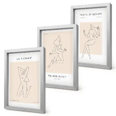 Juego de 3 cuadros decorativos con siluetas lineales de mujeres en estilo minimalista