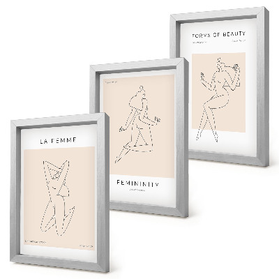 Juego de 3 cuadros decorativos Siluetas lineales de mujeres en carteles minimalistas