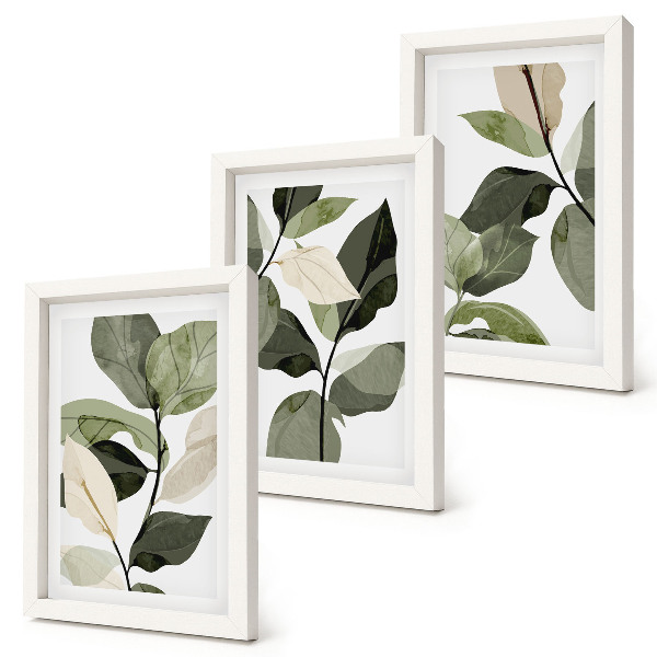 Tríptico enmarcado Hojas de plantas bohemias delicadas pintadas