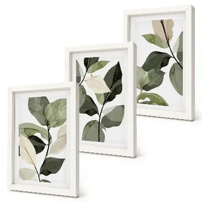 Tríptico de hojas de plantas estilo bohemio enmarcado con diseño delicado