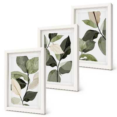 Tríptico enmarcado Hojas de plantas bohemias delicadas pintadas