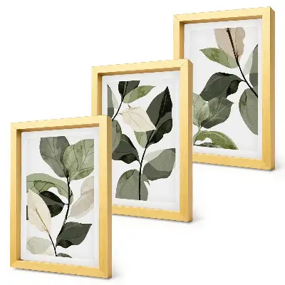 Tríptico de hojas de plantas estilo bohemio enmarcado con diseño delicado