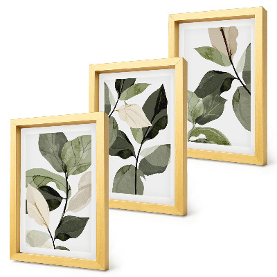 Tríptico enmarcado Hojas de plantas bohemias delicadas pintadas