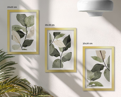 Tríptico enmarcado Hojas de plantas bohemias delicadas pintadas