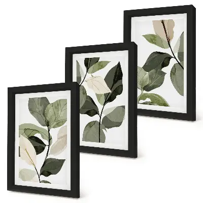 Tríptico de hojas de plantas estilo bohemio enmarcado con diseño delicado