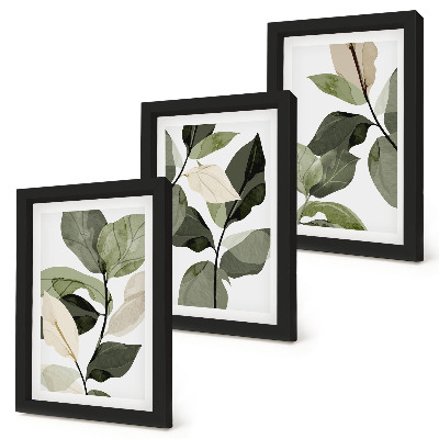 Tríptico enmarcado Hojas de plantas bohemias delicadas pintadas