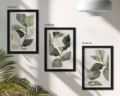 Tríptico de hojas de plantas estilo bohemio enmarcado con diseño delicado