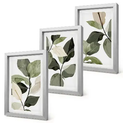 Tríptico de hojas de plantas estilo bohemio enmarcado con diseño delicado