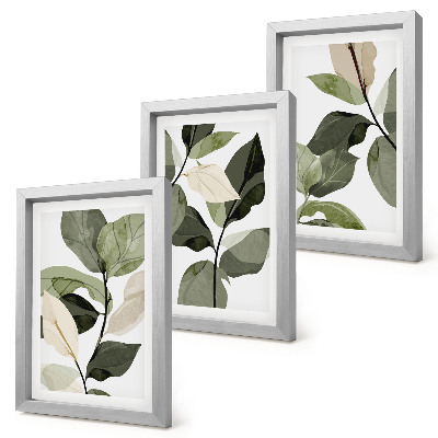 Tríptico enmarcado Hojas de plantas bohemias delicadas pintadas