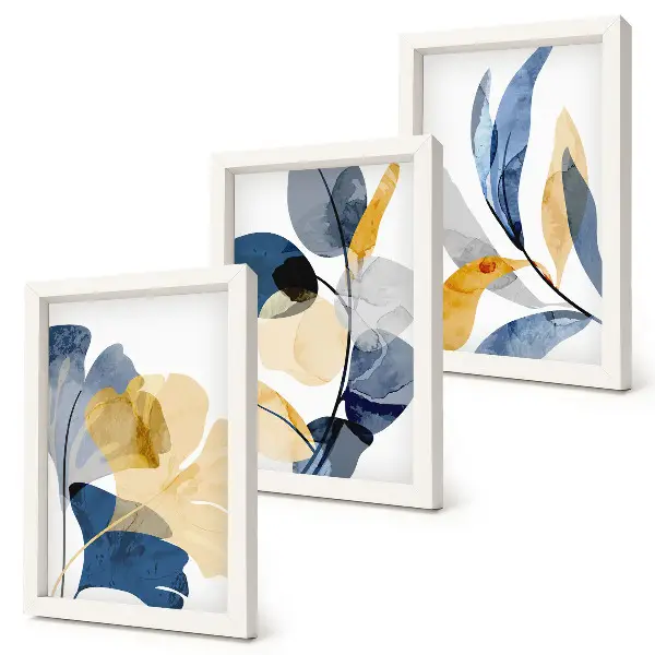 Juego de 3 cuadros decorativos con motivos vegetales en estilo acuarela
