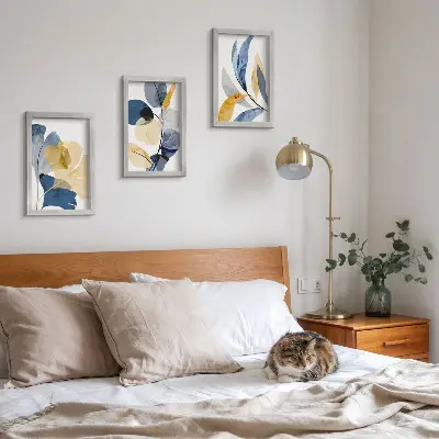 Juego de 3 cuadros decorativos con motivos vegetales en estilo acuarela