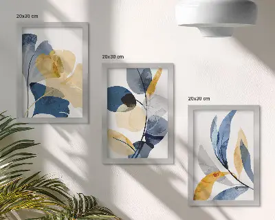 Juego de 3 cuadros decorativos con motivos vegetales en estilo acuarela