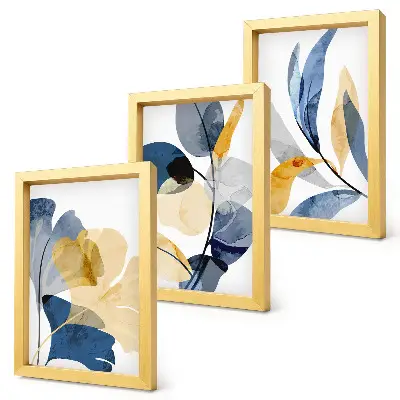 Juego de 3 cuadros decorativos con motivos vegetales en estilo acuarela