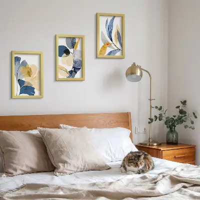 Juego de 3 cuadros decorativos con motivos vegetales en estilo acuarela