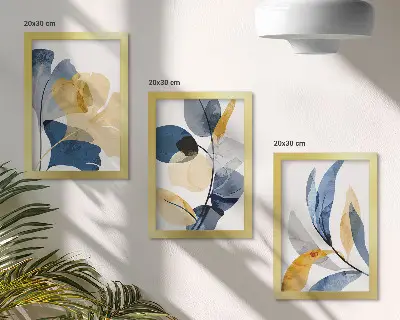 Juego de 3 cuadros decorativos con motivos vegetales en estilo acuarela