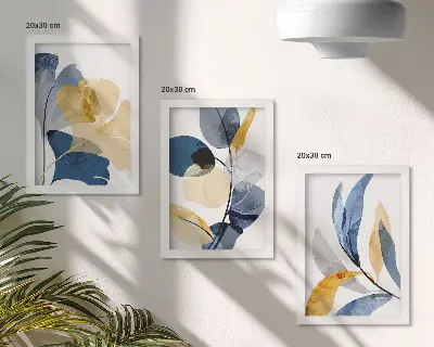 Juego de 3 cuadros decorativos con motivos vegetales en estilo acuarela