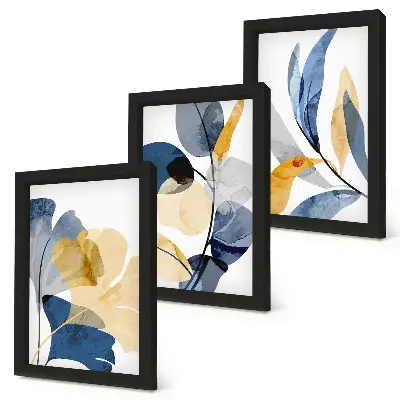 Juego de 3 cuadros decorativos con motivos vegetales en estilo acuarela