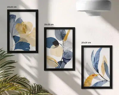 Juego de 3 cuadros decorativos con motivos vegetales en estilo acuarela