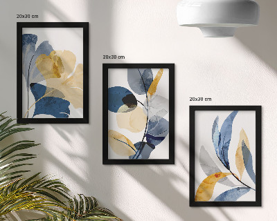 Juego de 3 cuadros decorativos Motivos vegetales en estilo acuarela.