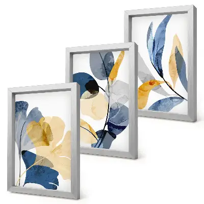Juego de 3 cuadros decorativos con motivos vegetales en estilo acuarela