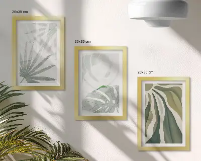 Tríptico enmarcado con diseño de hojas en tonos verdes y grises