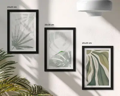 Tríptico enmarcado con diseño de hojas en tonos verdes y grises