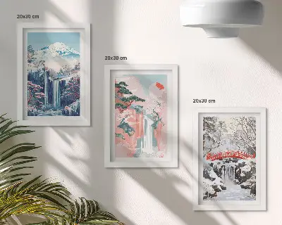 Juego de 3 cuadros decorativos con paisajes de montaña y cascadas en diferentes estaciones