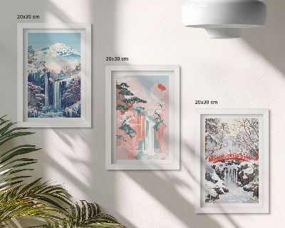 Juego de 3 cuadros decorativos Paisajes de montaña y cascadas en diferentes estaciones.