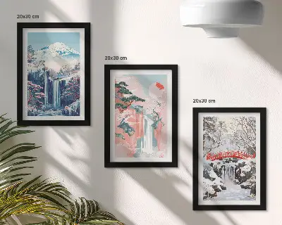 Juego de 3 cuadros decorativos con paisajes de montaña y cascadas en diferentes estaciones