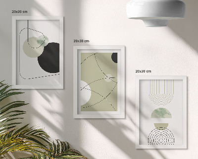 Juego de 3 cuadros decorativos Formas abstractas en colores apagados
