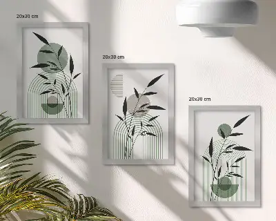 Juego de 3 cuadros decorativos con composiciones abstractas de plantas en estilo bohemio