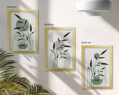 Juego de 3 cuadros decorativos con composiciones abstractas de plantas en estilo bohemio