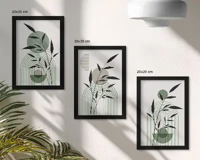 Juego de 3 cuadros decorativos con composiciones abstractas de plantas en estilo bohemio