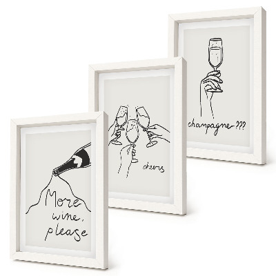 Tríptico enmarcado Momentos alegres con vino y champán (dibujo lineal)
