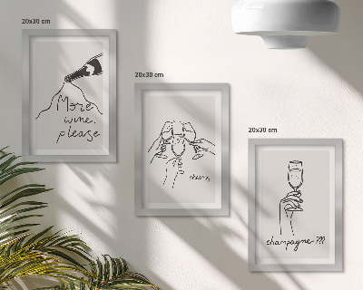 Tríptico enmarcado Momentos alegres con vino y champán (dibujo lineal)