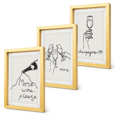 Tríptico enmarcado Momentos alegres con vino y champán (dibujo lineal)
