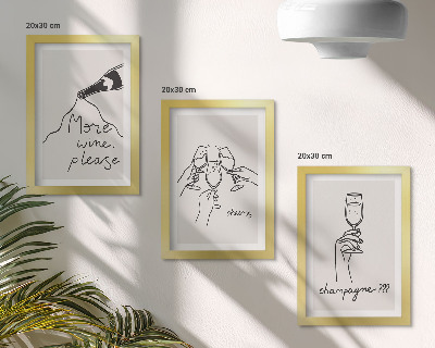 Tríptico enmarcado Momentos alegres con vino y champán (dibujo lineal)
