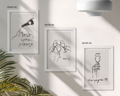 Tríptico enmarcado Momentos alegres con vino y champán (dibujo lineal)