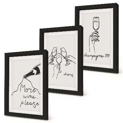Tríptico enmarcado Momentos alegres con vino y champán (dibujo lineal)