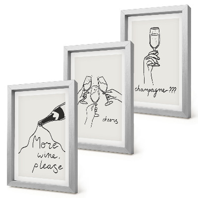 Tríptico enmarcado Momentos alegres con vino y champán (dibujo lineal)