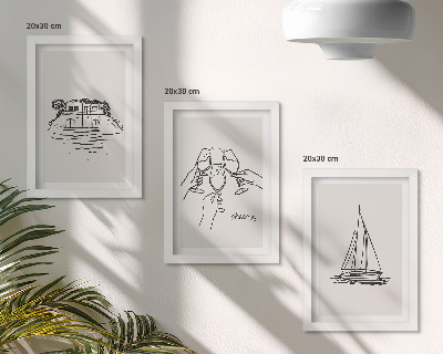 Juego de 3 cuadros decorativos Vistas de la casa junto al agua, brindis con copas, velero